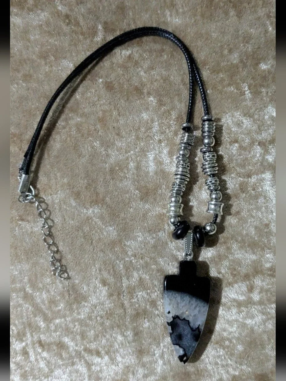 Handmade Black & White Druzy Arrowhead Beaded Necklace (Unisex)